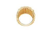14KT Gold Ring Men's Curved Rectangle St. Jude Center with White CZ Stone Inner Border and Chino Link Frame