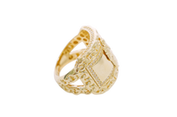14KT Gold Ring Men's Rectangle St. Jude Chino Borders with White CZ Stones Outside Border