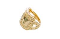 14KT Gold Ring Men's Rectangle St. Jude Chino Borders with White CZ Stones Outside Border