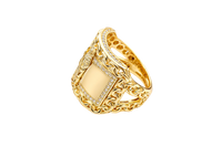 14KT Gold Ring Men's Curved Rectangle St. Jude Center with White CZ Stone Inner Border and Chino Link Frame