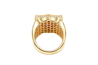 14KT Gold Ring Men's Shield St. Jude with White CZ Stones Border and Edge with Plain Shank
