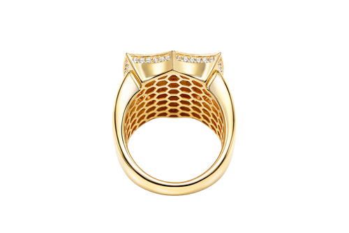 14KT Gold Ring Men's Shield St. Jude with White CZ Stones Border and Edge with Plain Shank