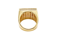 14KT Gold Ring Men's Square St. Jude Sunray Background Greek Border Double Row White CZ Stones Edge Border Plain Band