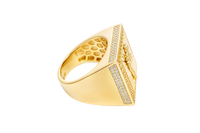 14KT Gold Ring Men's Square St. Jude Sunray Background Greek Border Double Row White CZ Stones Edge Border Plain Band