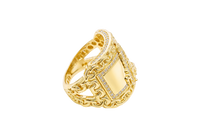 14KT Gold Ring Men's St. Lazarus Rectangle Chino Borders with White CZ Top/Side Stones