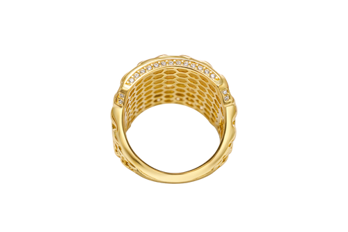 14KT Gold Ring Men's St. Lazarus Rectangle Chino Borders with White CZ Top/Side Stones