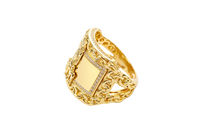 14KT Gold Ring Men's St. Lazarus Rectangle Chino Borders with White CZ Top/Side Stones