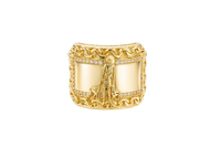 14KT Gold Ring Men's St. Lazarus Rectangle Chino Borders with White CZ Top/Side Stones
