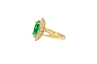 14KT Women's Gold Ring Jumbo Dark Green Marquise Center CZ with Round White CZ Stones Border and Plain Split Band