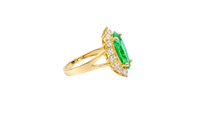 14KT Women's Gold Ring Jumbo Dark Green Marquise Center CZ with Round White CZ Stones Border and Plain Split Band