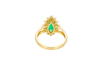 14KT Women's Gold Ring Jumbo Dark Green Marquise Center CZ with Round White CZ Stones Border and Plain Split Band
