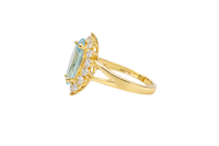 14KT Women's Gold Ring Jumbo Light Blue Marquise Center CZ with Round White CZ Stones Border and Plain Split Band