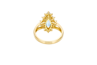 14KT Women's Gold Ring Jumbo Light Blue Marquise Center CZ with Round White CZ Stones Border and Plain Split Band