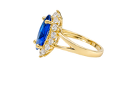 14KT Women's Gold Ring Jumbo Navy Blue Marquise Center CZ with Round White CZ Stones Border and Plain Split Band