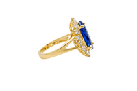 14KT Women's Gold Ring Jumbo Navy Blue Marquise Center CZ with Round White CZ Stones Border and Plain Split Band