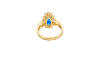 14KT Women's Gold Ring Jumbo Navy Blue Marquise Center CZ with Round White CZ Stones Border and Plain Split Band