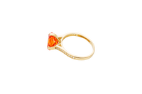 14KT Gold Ring Women's Octagon Rose Jumbo 4 Prong Orange CZ Center Stone with Round White Pave CZ Stone Band