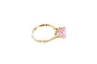 14KT Gold Ring Women's Jumbo 4 Prong Octagon Rose Pink CZ Center Stone with Round White Pave CZ Stone Band