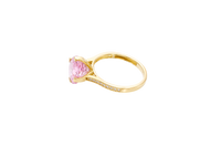 14KT Gold Ring Women's Jumbo 4 Prong Octagon Rose Pink CZ Center Stone with Round White Pave CZ Stone Band