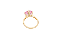 14KT Gold Ring Women's Jumbo 4 Prong Octagon Rose Pink CZ Center Stone with Round White Pave CZ Stone Band