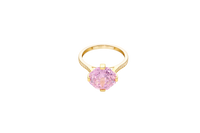 14KT Gold Ring Women's Jumbo 4 Prong Octagon Rose Pink CZ Center Stone with Round White Pave CZ Stone Band