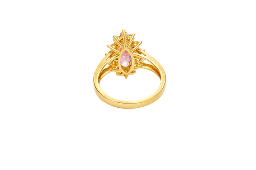 14KT Women's Gold Ring Jumbo Pink Marquise Center CZ with Round White CZ Stones Border and Plain Split Band