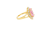 14KT Women's Gold Ring Jumbo Pink Marquise Center CZ with Round White CZ Stones Border and Plain Split Band