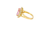 14KT Women's Gold Ring Jumbo Pink Marquise Center CZ with Round White CZ Stones Border and Plain Split Band