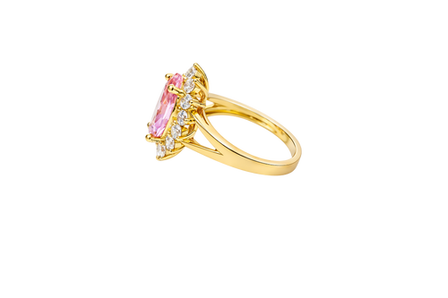 14KT Women's Gold Ring Jumbo Pink Marquise Center CZ with Round White CZ Stones Border and Plain Split Band