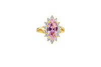 14KT Women's Gold Ring Jumbo Pink Marquise Center CZ with Round White CZ Stones Border and Plain Split Band