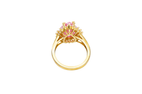 14KT Gold Ring Women's Jumbo Pear Pink Center with Round White CZ Stones Border Plain Split Band