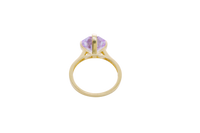 14KT Gold Ring Women's Jumbo Octagon Rose 4 Prong Purple CZ Center Stone with Round White Pave CZ Stone Band