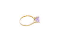 14KT Gold Ring Women's Jumbo Octagon Rose 4 Prong Purple CZ Center Stone with Round White Pave CZ Stone Band
