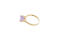 14KT Gold Ring Women's Jumbo Octagon Rose 4 Prong Purple CZ Center Stone with Round White Pave CZ Stone Band