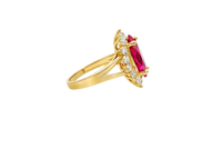 14KT Women's Gold Ring Jumbo Red Marquise Center CZ with Round White CZ Stones Border and Plain Split Band