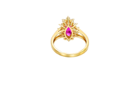 14KT Women's Gold Ring Jumbo Red Marquise Center CZ with Round White CZ Stones Border and Plain Split Band