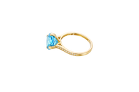 14KT Gold Ring Women's Jumbo Octagon Rose 4 Prong Turquoise CZ Center Stone with Round White Pave CZ Stone Band