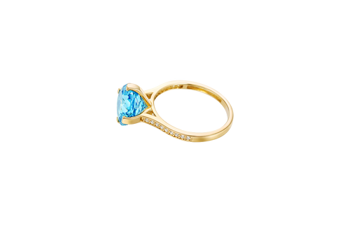 14KT Gold Ring Women's Jumbo Octagon Rose 4 Prong Turquoise CZ Center Stone with Round White Pave CZ Stone Band