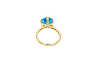 14KT Gold Ring Women's Jumbo Octagon Rose 4 Prong Turquoise CZ Center Stone with Round White Pave CZ Stone Band