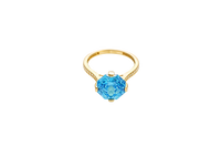14KT Gold Ring Women's Jumbo Octagon Rose 4 Prong Turquoise CZ Center Stone with Round White Pave CZ Stone Band