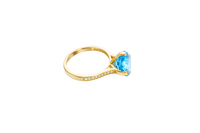 14KT Gold Ring Women's Jumbo Octagon Rose 4 Prong Turquoise CZ Center Stone with Round White Pave CZ Stone Band