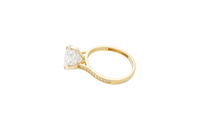 14KT Gold Women's Ring Octagon Rose Jumbo 4 Prong White CZ Center Stone with Round White Pave CZ Stone Band