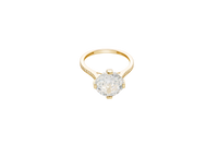 14KT Gold Women's Ring Octagon Rose Jumbo 4 Prong White CZ Center Stone with Round White Pave CZ Stone Band