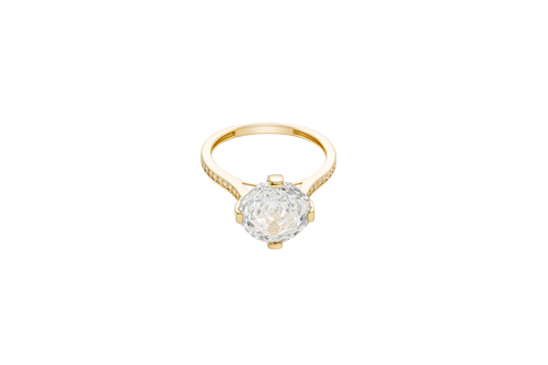 14KT Gold Women's Ring Octagon Rose Jumbo 4 Prong White CZ Center Stone with Round White Pave CZ Stone Band