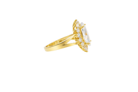 14KT Gold Ring Women's Jumbo White Marquise Center CZ with Round White CZ Stones Border and Plain Split Band