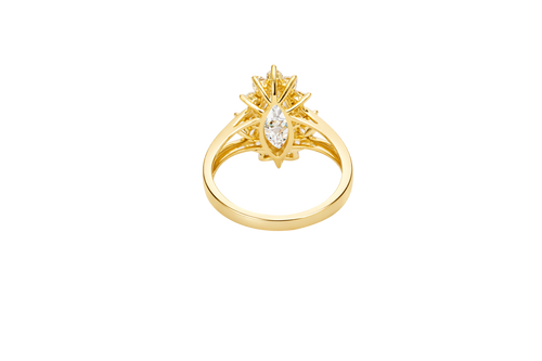 14KT Gold Ring Women's Jumbo White Marquise Center CZ with Round White CZ Stones Border and Plain Split Band
