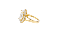 14KT Gold Ring Women's Jumbo White Marquise Center CZ with Round White CZ Stones Border and Plain Split Band