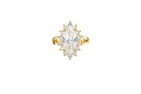 14KT Gold Ring Women's Jumbo White Marquise Center CZ with Round White CZ Stones Border and Plain Split Band