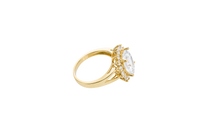 14KT Gold Ring Women's Jumbo Oval White Center with Round White CZ Stones Border Plain Split Band