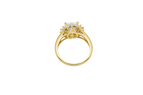 14KT Gold Ring Women's Jumbo Oval White Center with Round White CZ Stones Border Plain Split Band